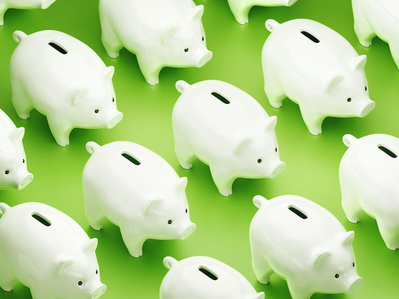 Piggy banks representing the money you save with affordable hearing aids.